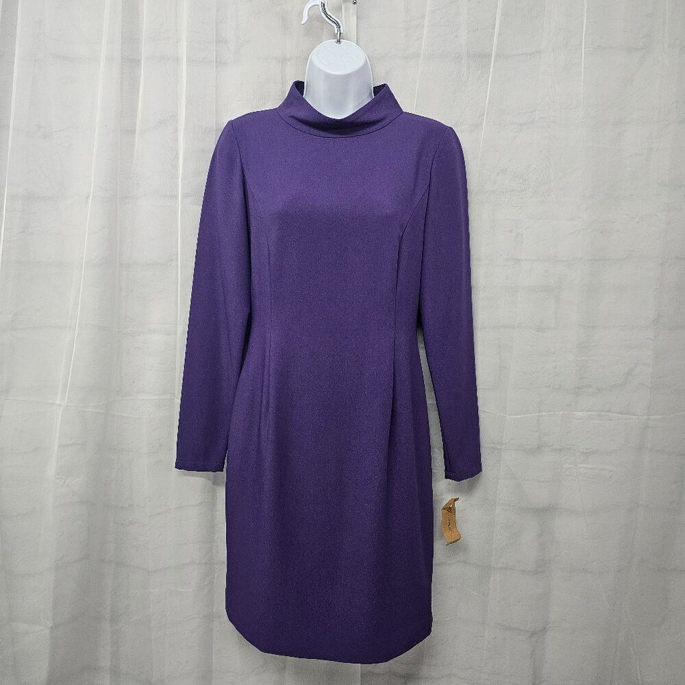 NWT Cremieux Purple Mock Neck Sheath Dress Retro Office Classic 2